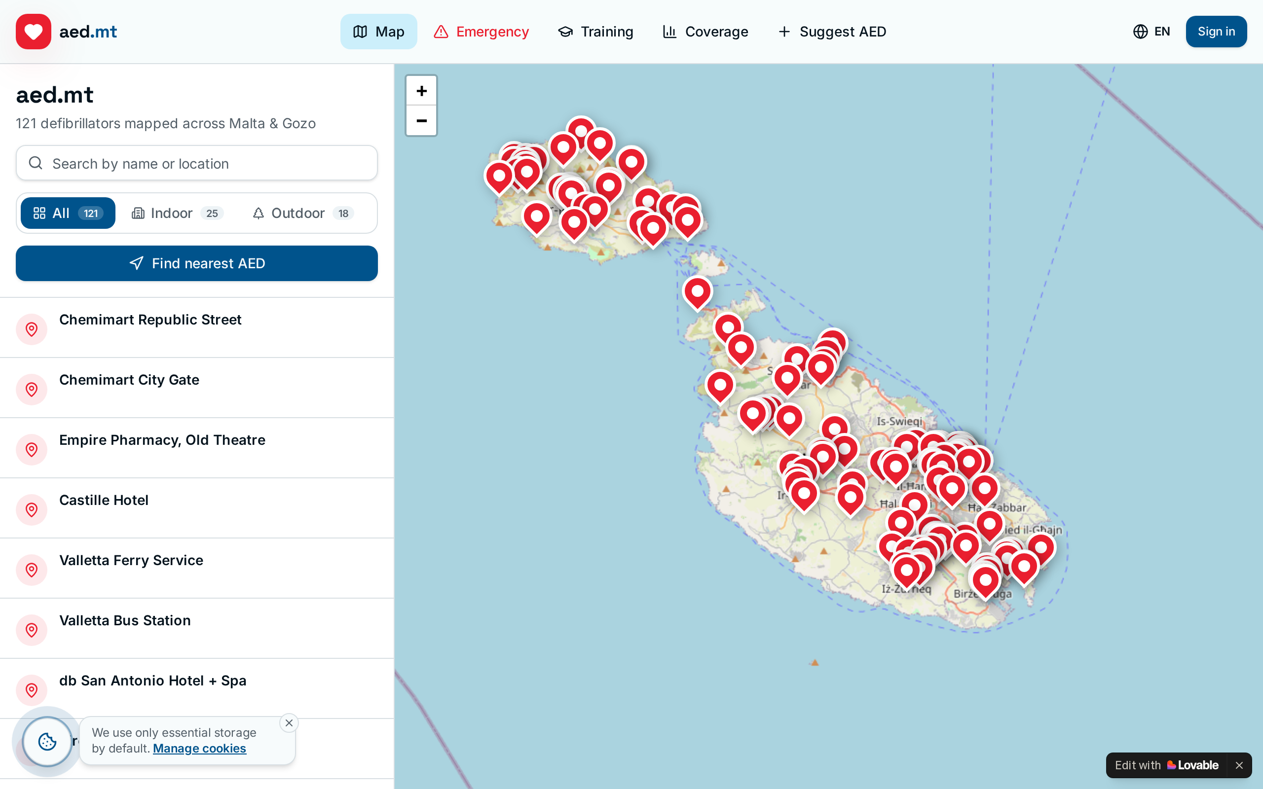 Screenshot of aed.mt